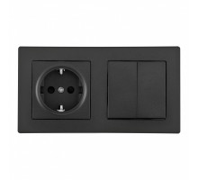 Выключатель двухклавишный с розеткой Arte Milano SET06-2-30-2-40-1 black