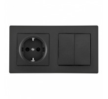 Выключатель двухклавишный с розеткой Arte Milano SET06-2-30-2-40-1 black