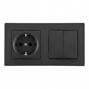 Выключатель двухклавишный с розеткой Arte Milano SET06-2-30-2-40-1 black