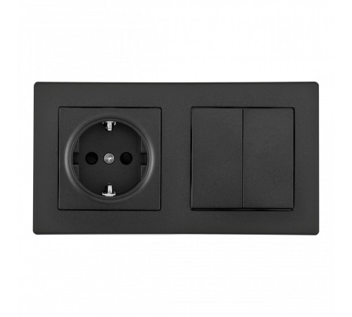 Выключатель двухклавишный с розеткой Arte Milano SET06-2-30-2-40-1 black