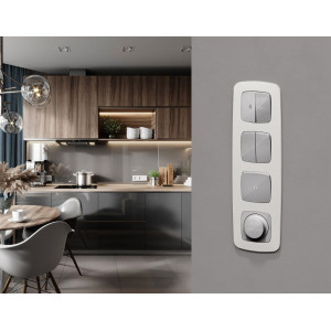 Комплект механизма 2-клавишного перекрестного выключателя Ambrella Volt 10A-250V OMEGA MO403030 Серебро глянец QUANT (OP4030, VM125)