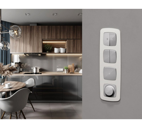 Комплект механизма 2-клавишного перекрестного выключателя Ambrella Volt 10A-250V OMEGA MO403030 Серебро глянец QUANT (OP4030, VM125)