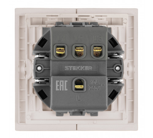 Выключатель 3-клавишный (механизм) Stekker Мия 250В 10А RSW10-3108-08 пудровый жемчуг 50474