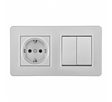 Выключатель двухклавишный с розеткой Arte Milano SET16-2-40-1-30-2 silver