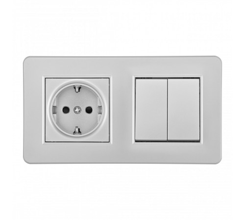 Выключатель двухклавишный с розеткой Arte Milano SET16-2-40-1-30-2 silver