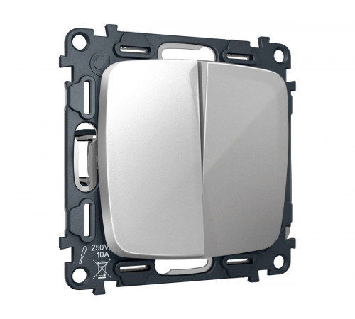 Комплект механизма 2-клавишного перекрестного выключателя Ambrella Volt 10A-250V OMEGA MO403030 Серебро глянец QUANT (OP4030, VM125)