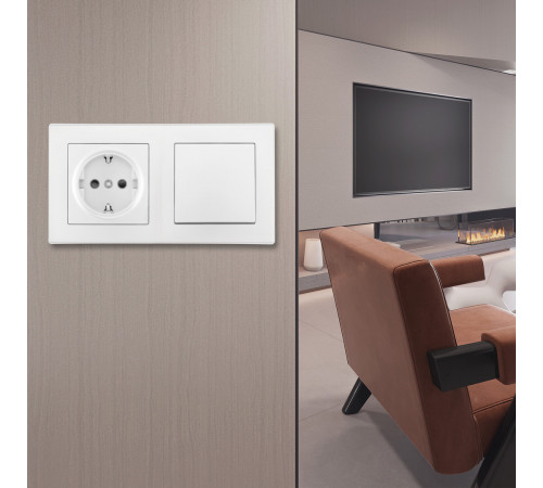 Выключатель одноклавишный с розеткой Arte Milano SET06-2-30-1-40-1 White