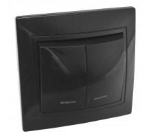Выключатель 2 кл. с подсветкой скрытой установки 10А 250В IP20, черный (керамика) 