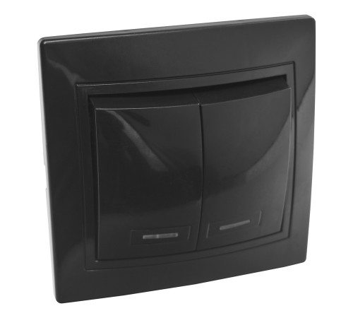 Выключатель 2 кл. с подсветкой скрытой установки 10А 250В IP20, черный (керамика) 