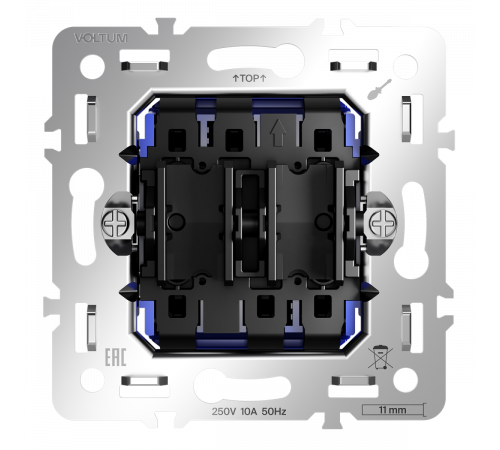 Механизм проходного переключателя двухклавишного 10А Voltum S70 VLS0203M